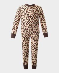 Girl's Leopard-Print Jersey Pajamas, Size 2-10