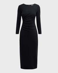 Pleated Jersey Midi Sheath Dress