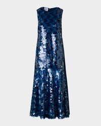 Mix-Media Dot Sequined Flounce Midi Dress