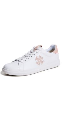 Tory Burch Double T Howell Court Sneakers Titanium White / Shell Pink 10
