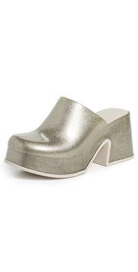 Melissa Mia Platform Clogs Golden Glitter Glass 7