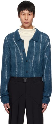 YOKE Blue Silk Kid Mohair Wool Buttoned Cardigan