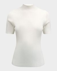 Leenda Regal Merino Wool Short-Sleeve Mock-Neck Top