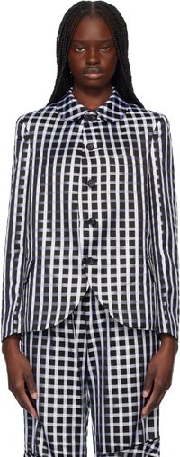 Comme des Garçons Comme des Garçons Black & White Satin Check Blazer