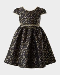 Girl's Star-Print Damask Dress, Size 2-10