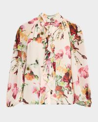 Galen Floral-Print Ruffle Blouse