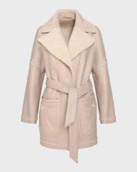Embroidered Lamb Shearling Wrap Jacket