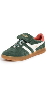 Gola Stadia '86 Suede Sneakers Evergreen/Off White/Hot Coral 8.5