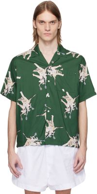 Lacoste Chemise décontractée verte à motif de René Lacoste imprimé