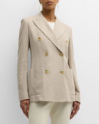 Vanadio Pique Knit Double-Breasted Blazer Jacket