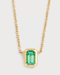 14k Gold Emerald-Cut Emerald Necklace