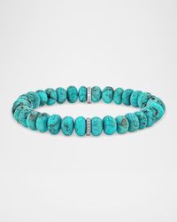 Turquoise Bead Bracelet with a Pave Diamond Rondelle