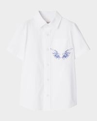 Boy's Owen EKD Applique Pocket Short-Sleeve Shirt, Size 3-14