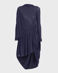 Asymmetric Ruched Sheer Jersey Mini Cape Dress