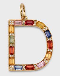 Initial D Pendant with Multicolor Sapphires and Diamonds