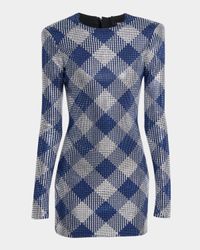 Long-Sleeve Diamond Rhinestone Mini Dress