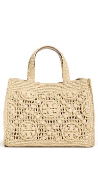 Tory Burch T Monogram Raffia Square Tote Natural One Size