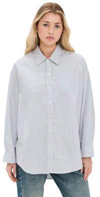 R13 Drop Neck Oxford Shirt Blue/White Pinstripe L