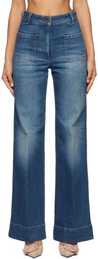 Victoria Beckham Jean Alina bleu à taille haute