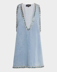 Stevie Crystal-Trim Denim Shift Dress