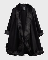 Faux Fur Trim Cashmere Cape