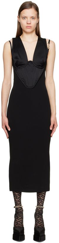 Versace Robe midi noire à logo Medusa