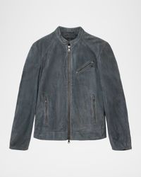 Men's Reede Suede Band-Collar Biker Jacket