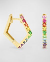Rainbow Gemstone 14K Pentagon Hoop Earrings
