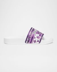 Girl's Majolica-Print Leather Slide Sandals, Toddler/Kids