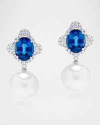 18K White Gold Pearl and Kyanite Earrings with Diamonds