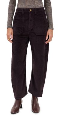 rag & bone Charlie High Rise Ankle Barrel Corduroy Pants Dark Brown 34
