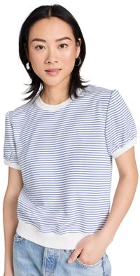 English Factory Stripe Terry Puff Sleeve Sweatshirt White/Blue S