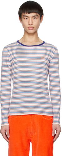 ERL Pull bleu et blanc à logo brodé