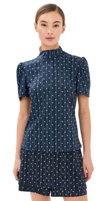 Byrdie Golf Social Wear Marina Mock Neck Top Navy/White Floral S