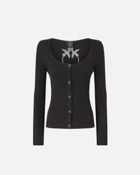 Pinko - Cardigan court avec logo oiseau dans le dos - Taille XL - Noir