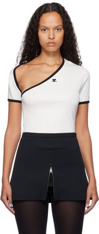 Courrèges T-shirt contrasté blanc et noir à col asymétrique