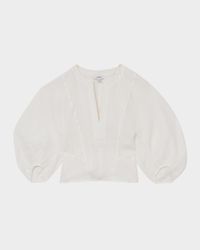 Remi Cropped Blouson-Sleeve Linen Blouse