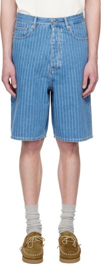 Drôle De Monsieur Blue 'Le Short Baggy Rayures' Denim Shorts