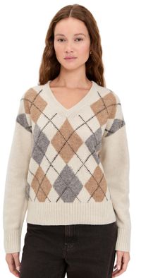 Alex Mill Yasmine V-Neck Sweater In Wool Cotton Blend Storm Grey Multi XS