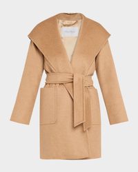 Rialto Camel Hair Belted Short Hooded Coat