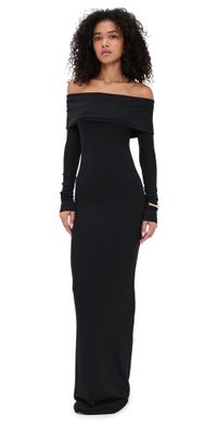 Éterne Long Sleeve Off Shoulder Maxi Dress Black XS