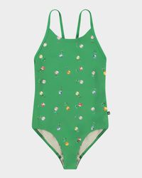 Girl's Nanna Embroidered Floral-Print Swimsuit, Size 4-7