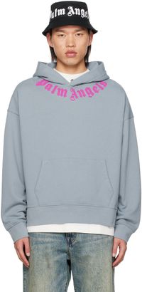 Palm Angels Pull à capuche gris à logo imprimé