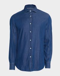 Men's Denim Spread Collar Button-Down Shirt