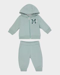 Boy's M Logo Embroidered Zip-Front Hoodie & Joggers, Size 3M-3