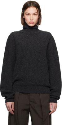 LEMAIRE Col roulé gris en tricot côtelé