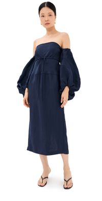 Rosie Assoulin Balloon Sleeve Dress Navy 0
