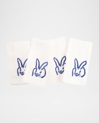 Painted Bunny Embroidered Dinner Napkin - Blue White