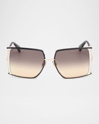 Rectangle Logo Engraved Metal Sunglasses
