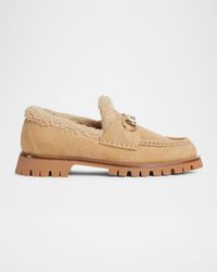 Sylke Suede Shearling-Lined Horsebit Loafers